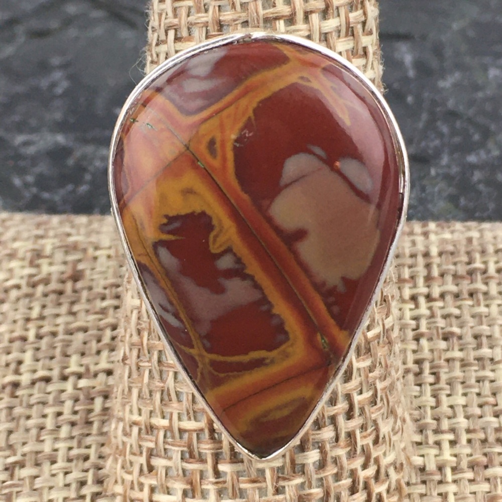 New Noreena Jasper Stone Silver Overlay Ring 9